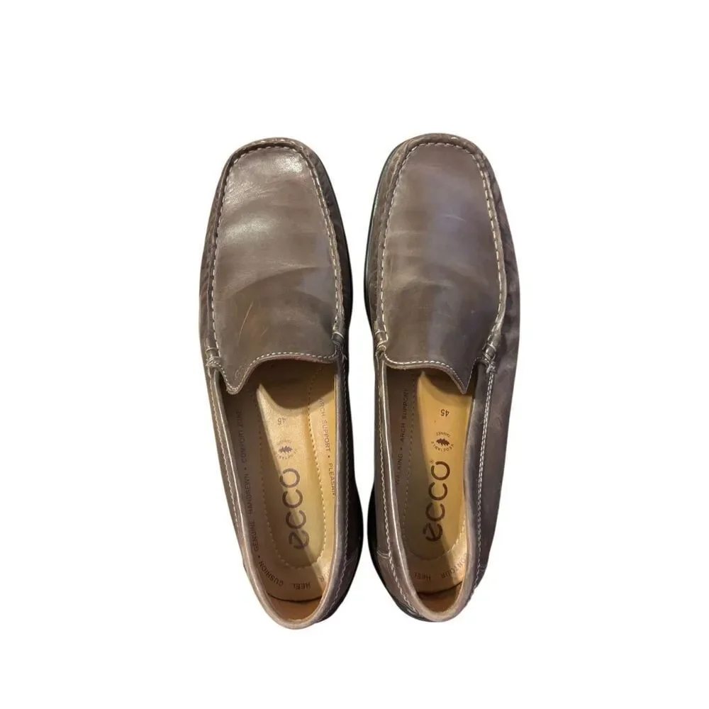 Men’s 45 Ecco brown leather driving shoe slip on loafer comfort